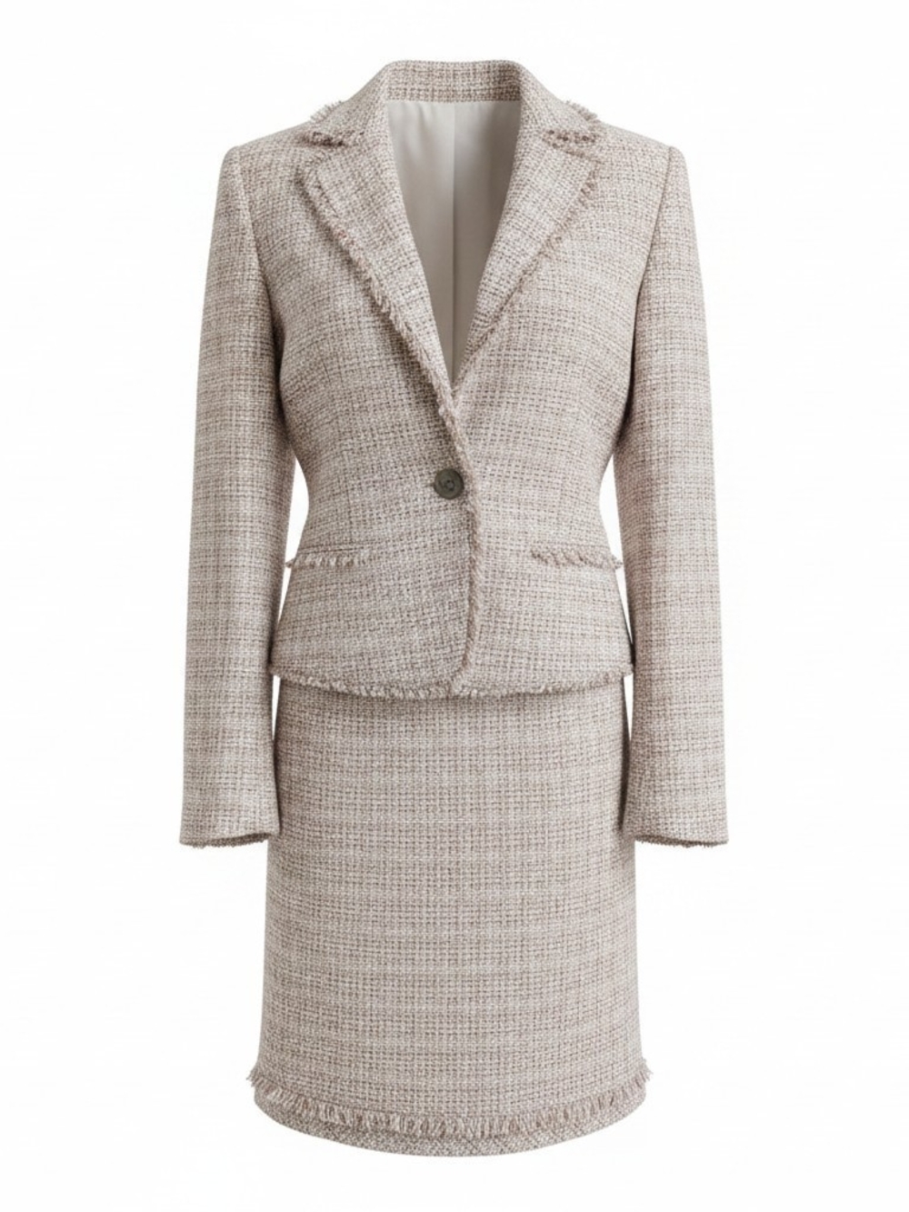 White House Black Market Lilac Tweed Skirt Blazer Set Fringe Pencil Skirt Sz 8 - Picture 2 of 12